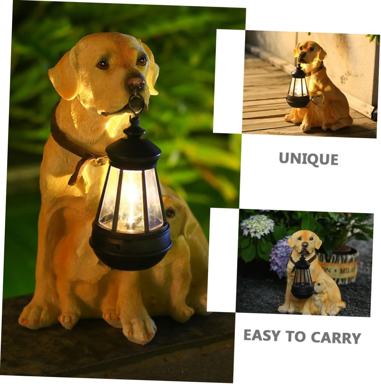 Luxshiny Solar Powered Resin Dog Statue Lamp for Garden Lawn Decor Outdoor Night Light Ornament with Warm LED Glow Resin Craft for Patio and Decoration