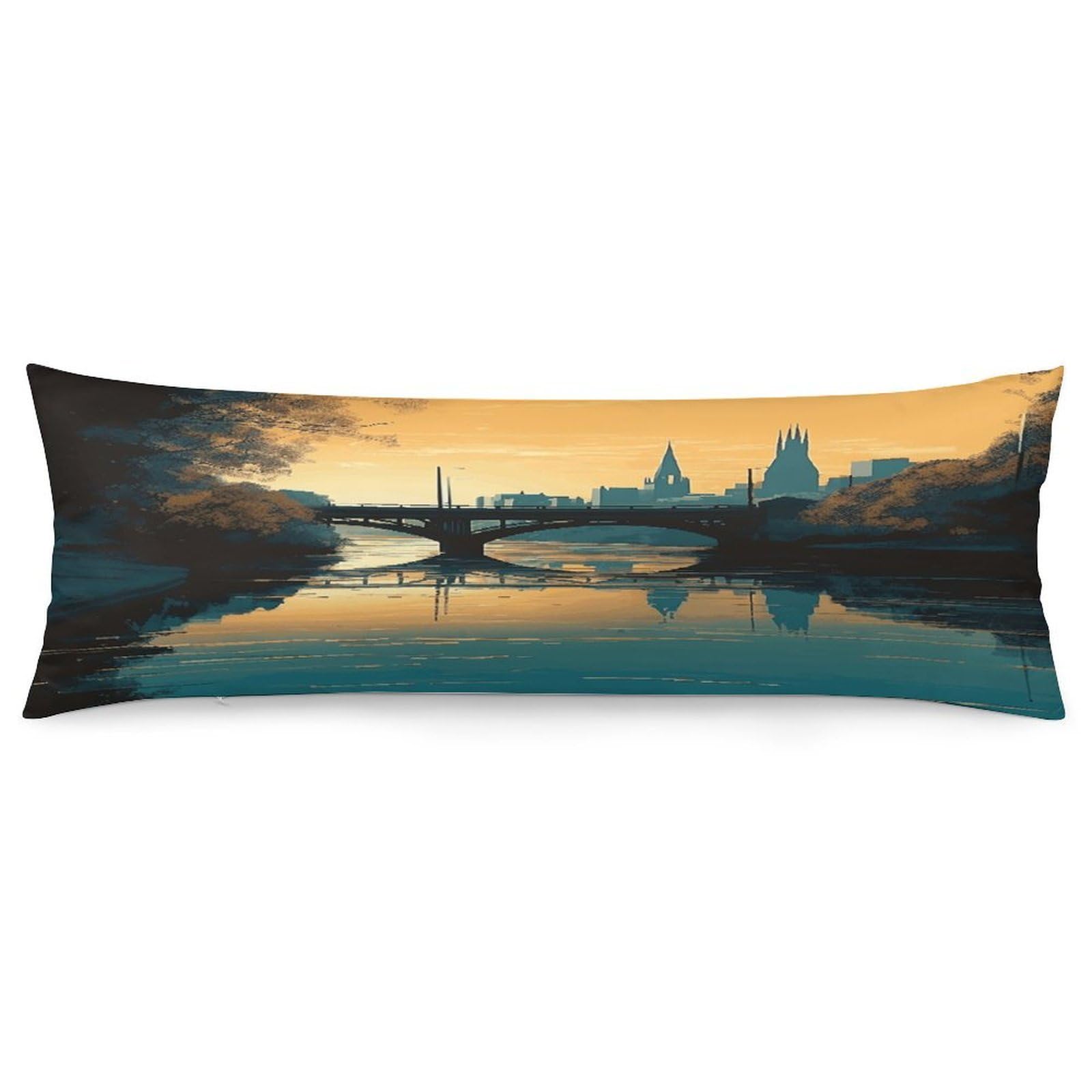 Hand Drawn Buildings Body Pillow Cover Soft Full Long Pillow Cover Decorative Large Pillow Case Cozy Body Pillow Pillowcase Pillow Shams for Bed Sofa Couch Room Decor 18.9 X 53 Inch