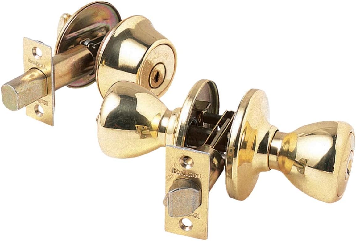 Kwikset 690 Tylo Entry Knob and Single Cylinder Deadbolt Combo 6-Pack, Polished Brass