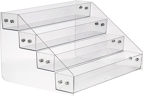 Kihor Estante de especias acrílico, estante de especias escalonado, organizador de condimentos para encimera, gabinete, despensa, almacenamiento de