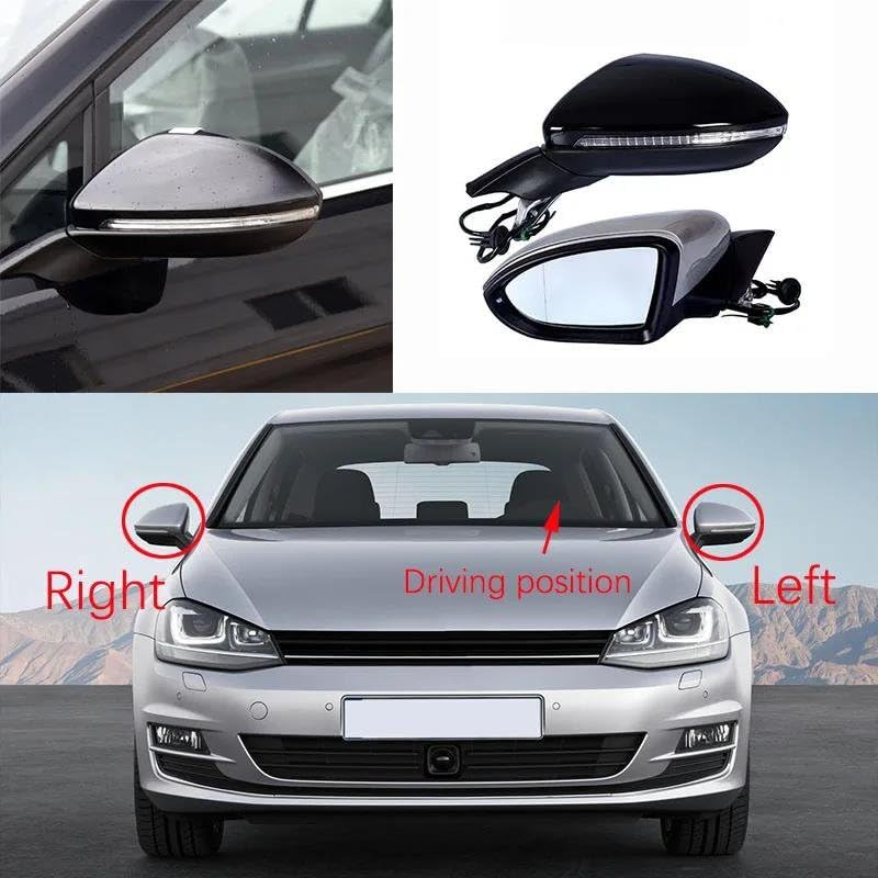Espejos Retrovisores Completos Espejo Retrovisor Plegable Eléctrico Para Coche, Espejo Calefactable Con Luz Para Golf 7 MK7 2014-2016 5GG857507A Montaje Espejo Retrovisor Coche(6-wire,Blanco Derecha)