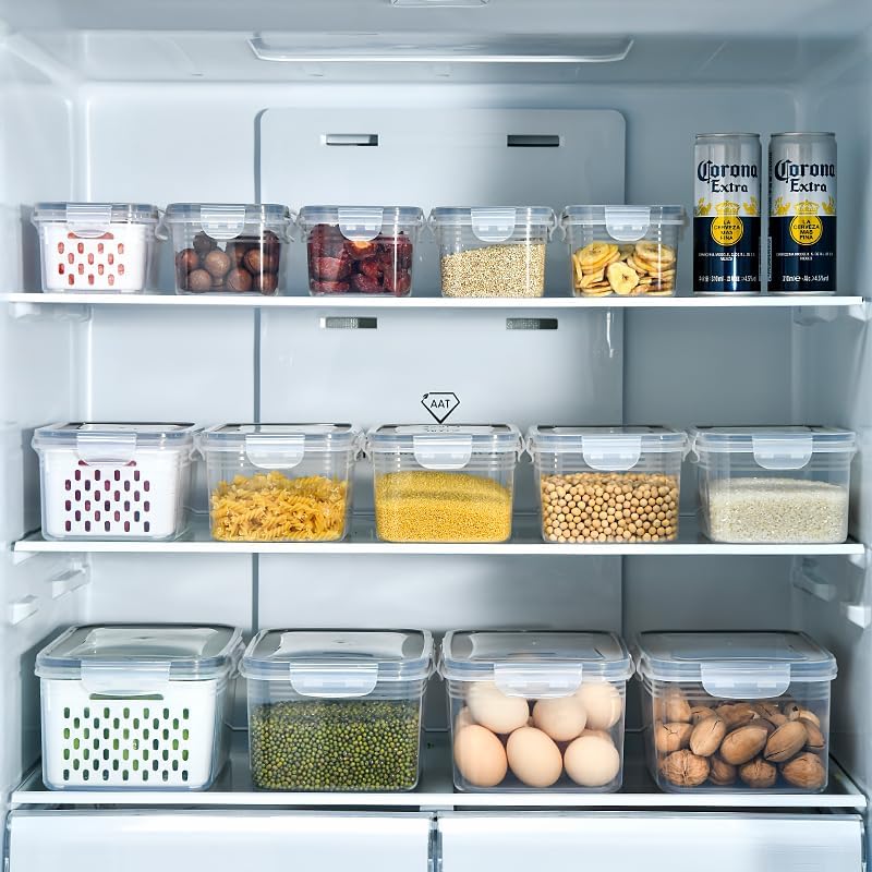 Miniatura 4 de Paquete de 3 recipientes herméticos de almacenamiento de alimentos, organización de cocina sin BPA para refrigerador, colador extraíble, apto para