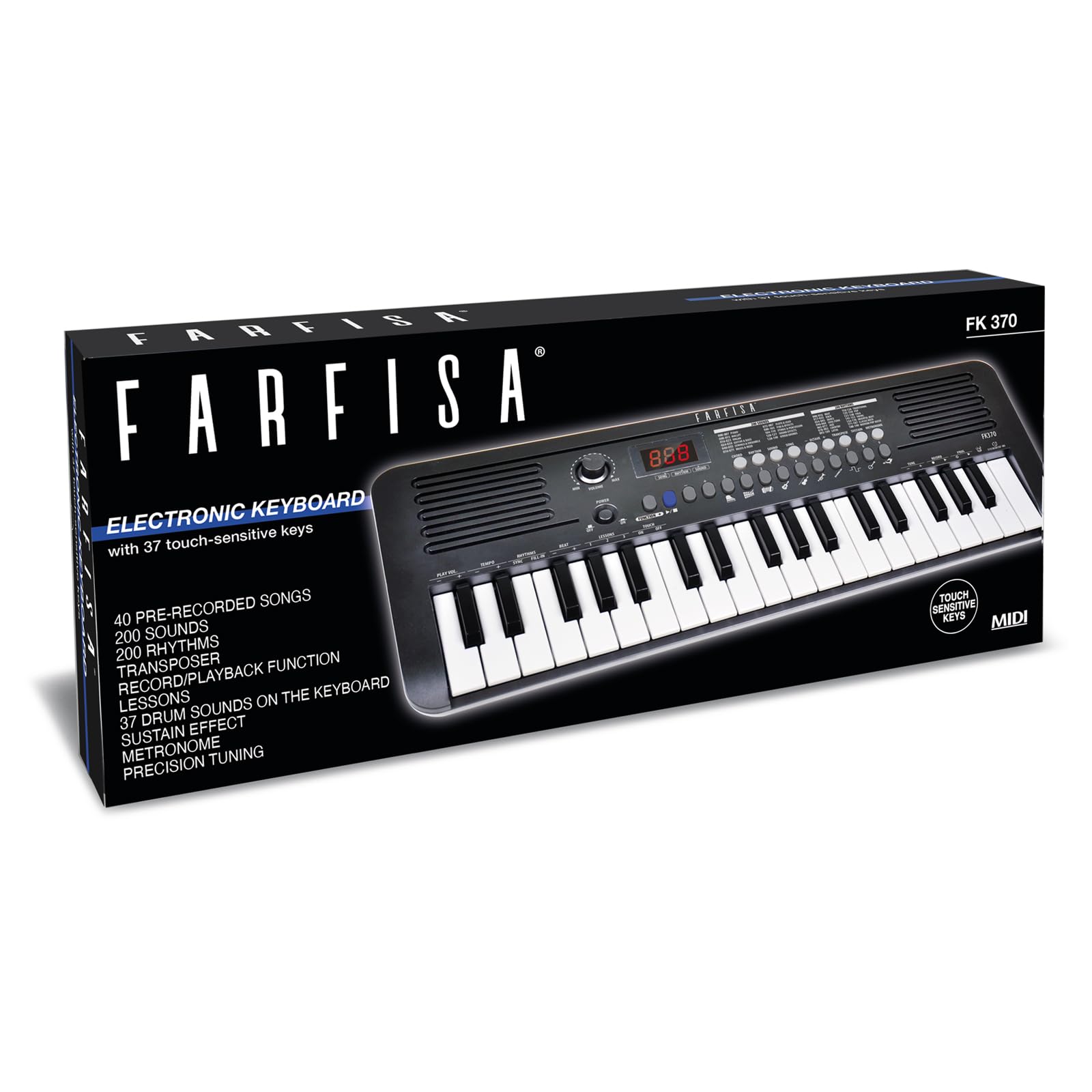 Farfisa | Tastiera Elettronica Professionale MIDI a 37 Tasti con Funzione Touch, con Presa USB-C e Uscita per Cuffie, 49x18,5x5,5cm