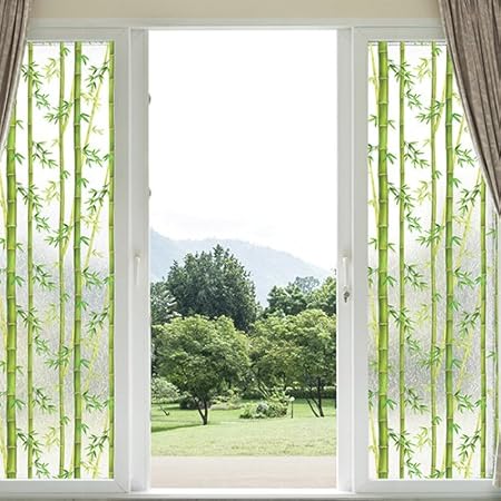 Amazon 窓ガラスフィルム グリーン竹 横92 100cm のり付き 目隠し シート おしゃれ リメイク 飛散防止 ノーブランド品 窓用フィルム 通販