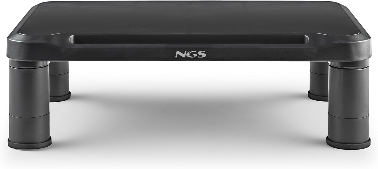 NGS Screen Stand – Ergonomic Monitor Stand with 3 Adjustable Heights, Non-Slip Feet, Storage Space, ABS Plastic Resistant up to 20 kg, 38 x 24 x 11.5 cm