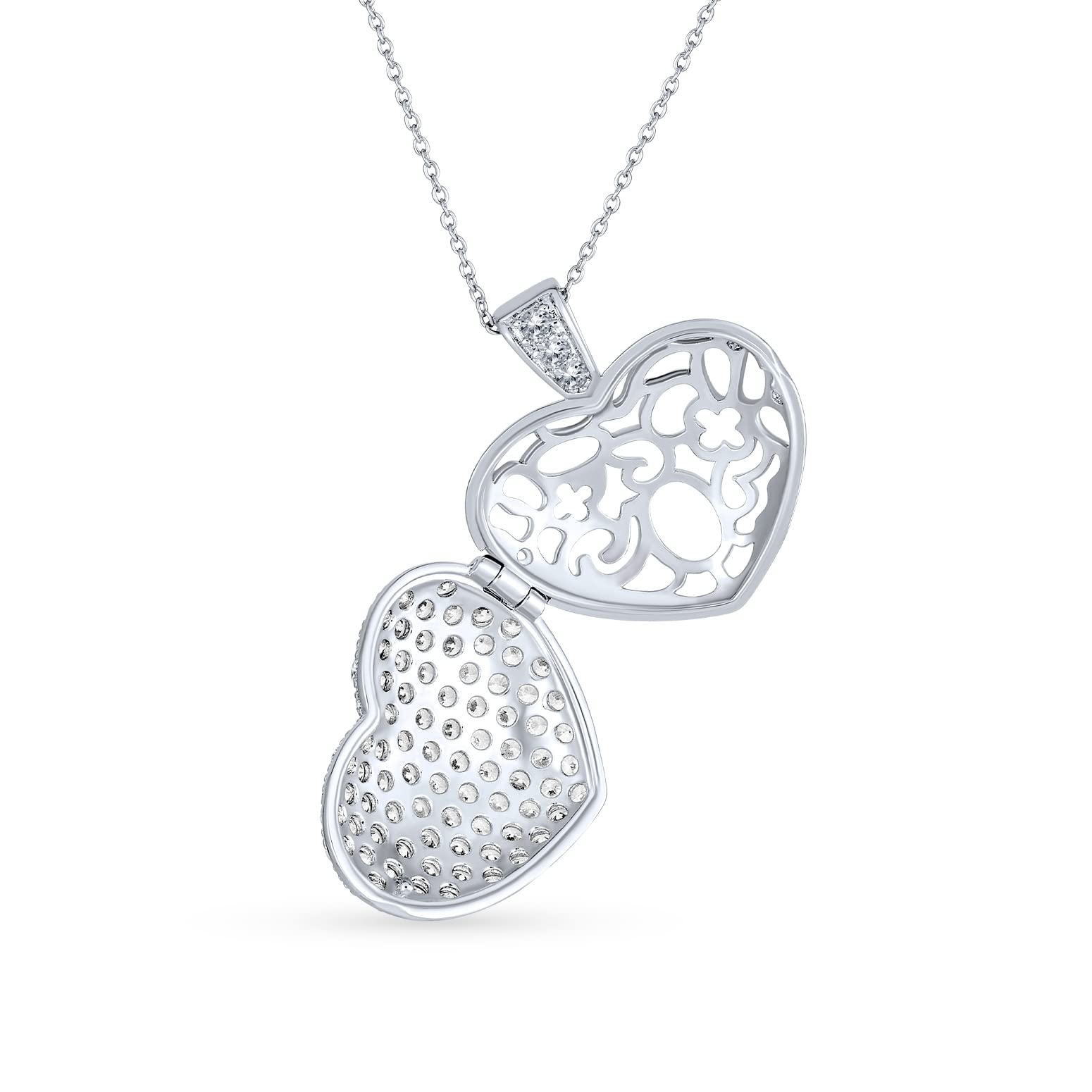 Bling Jewelry Grande ciondolo a forma di cuore con pavé di zirconi cubici, diffusore di profumo per aromaterapia, collana per donne e adolescenti.