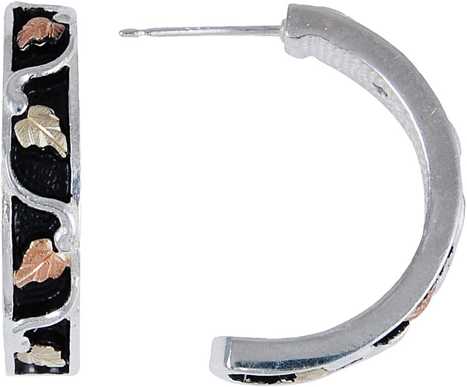 Antiqued Black Hills Gold Half Hoop Earrings in Sterling Silver