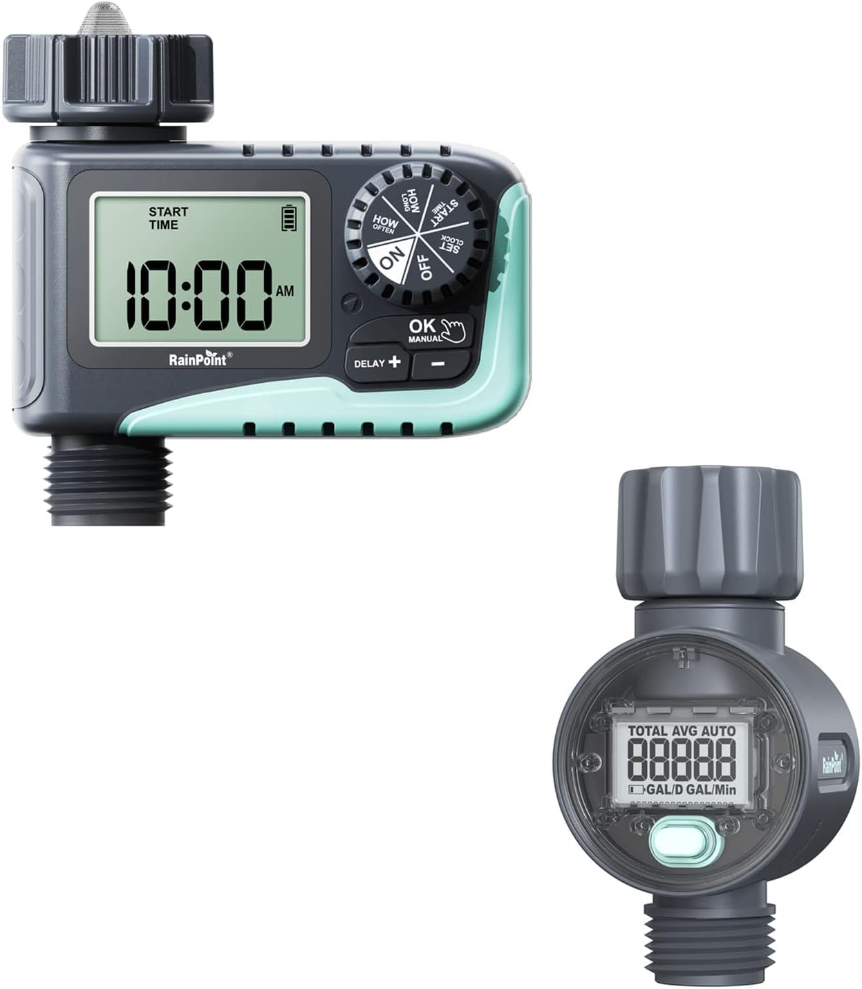 RAINPOINT Sprinkler Timer & Water Flow Meter for Garden