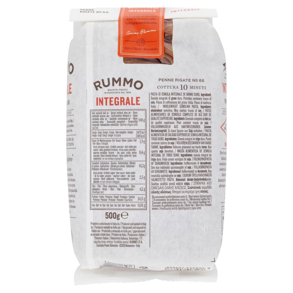 Italian Gourmet Penne Rigate N°66 Pasta integrale 24 x 500g Vollkorn Nudeln | Aus Hartweizengrieß, trafilata al bronzo, ballaststoffreich, ideal für, Gesamtnettogewicht 12 kg + Kostenlos Polpa 400g