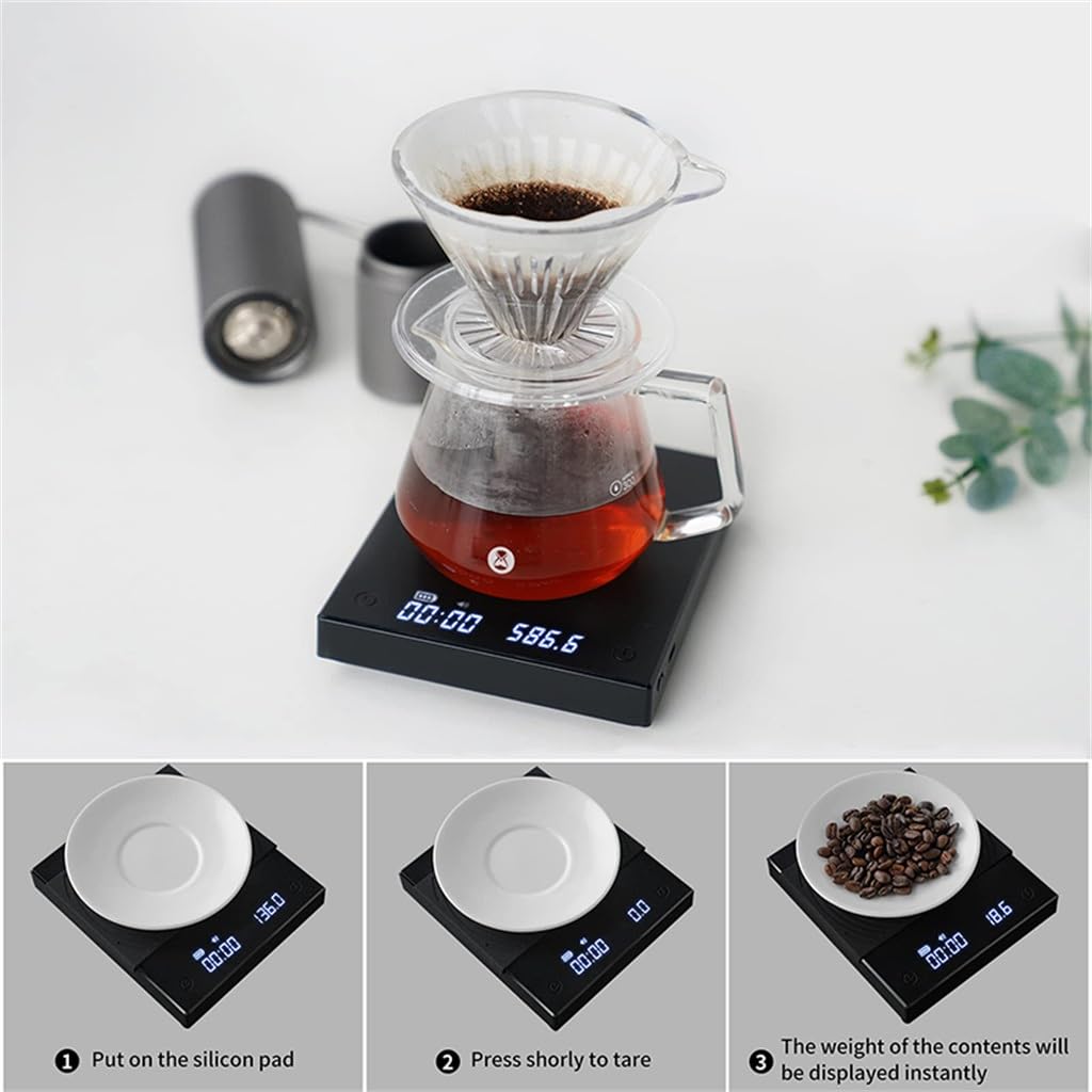 JFDBGU Black Basic+ Electronic Coffee Scale Built-in Auto Timer Digital Espresso Smart Kitchen 2kg