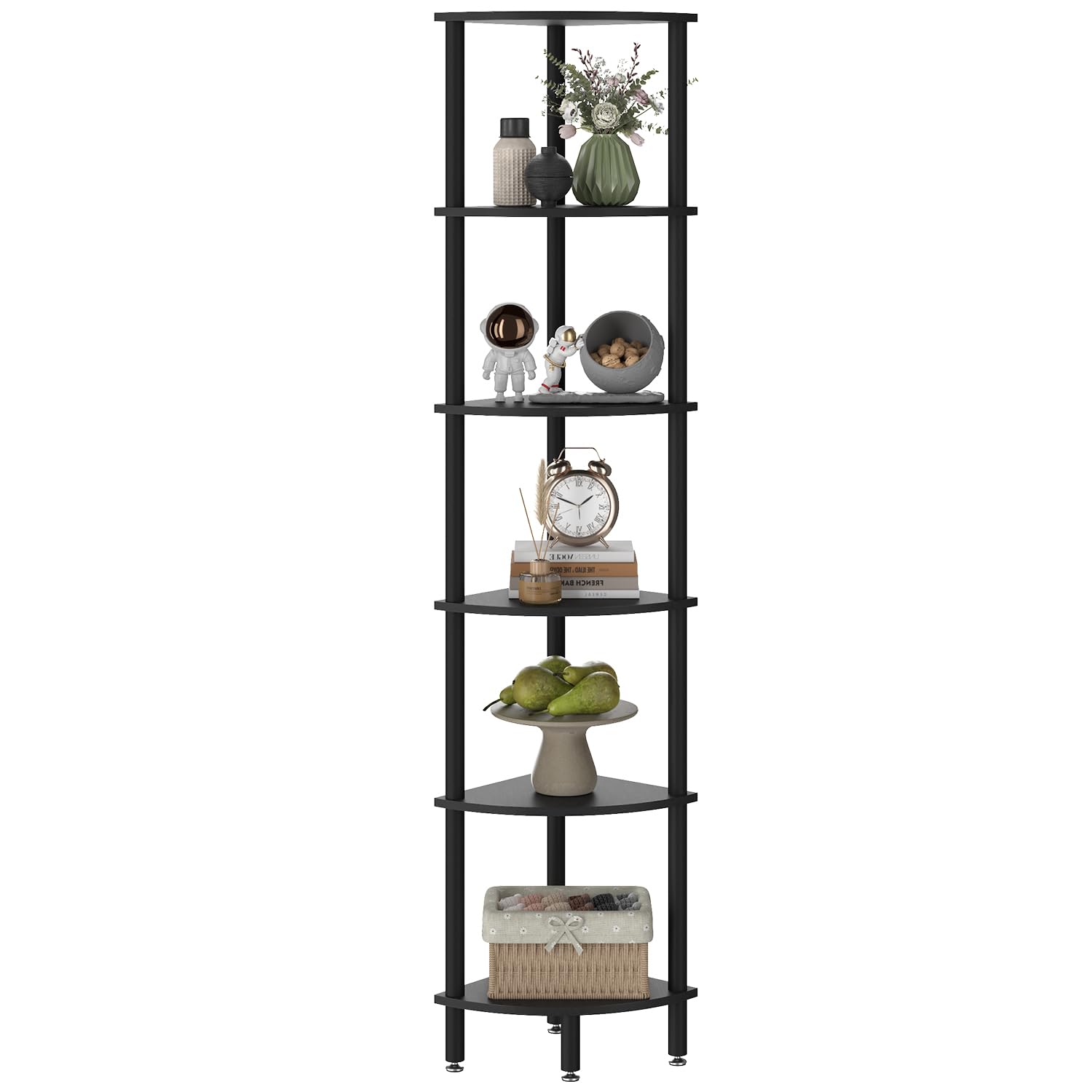 IBUYKE 6 Tier Corner Shelf Stand,Industrial Corner Display Rack,Corner Bookshelf for Living Room, Bedroom, Kitchen, Home Office, Black WBC011B