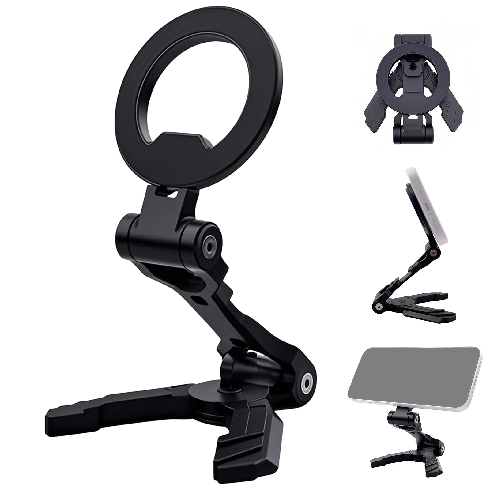 Foldable Pocket-Sized Aluminum Magnetic Phone Tripod Mount with Arca Port, Desktop-Compatible iPhone Stand, Includes 1/4