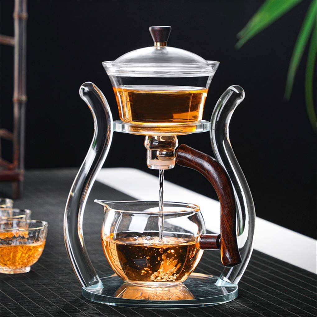 RORA Set di teiera in vetro automatico Lazy Tea Set magnetico rotante Kungfu resistente al calore, con 6 tazze da tè (teiera con 6 ciotole)