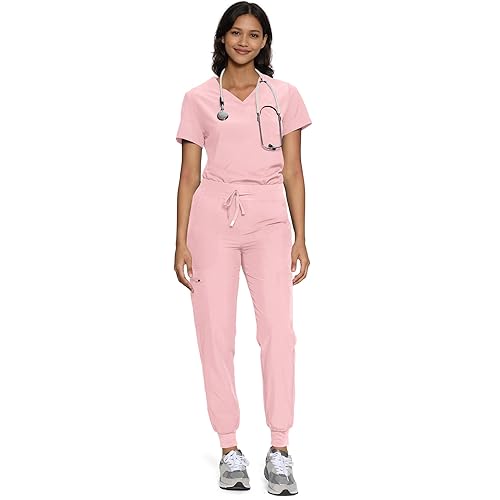 Scrubs for Women, Women's Medical Scrub Sets, V-Neck Scrubs Top & Cargo Pants with 12 Pockets