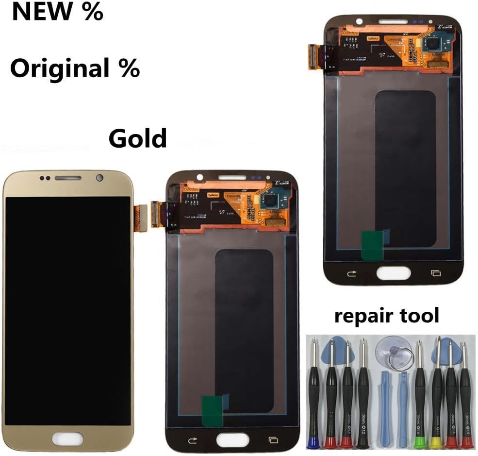 5.1"" AMOLED Original for Samsung Galaxy S6 Display Touch Screen Digitizer Assembly S6 G920A G920P G920V G920i G920FD LCD Screen Replacement (Gold)