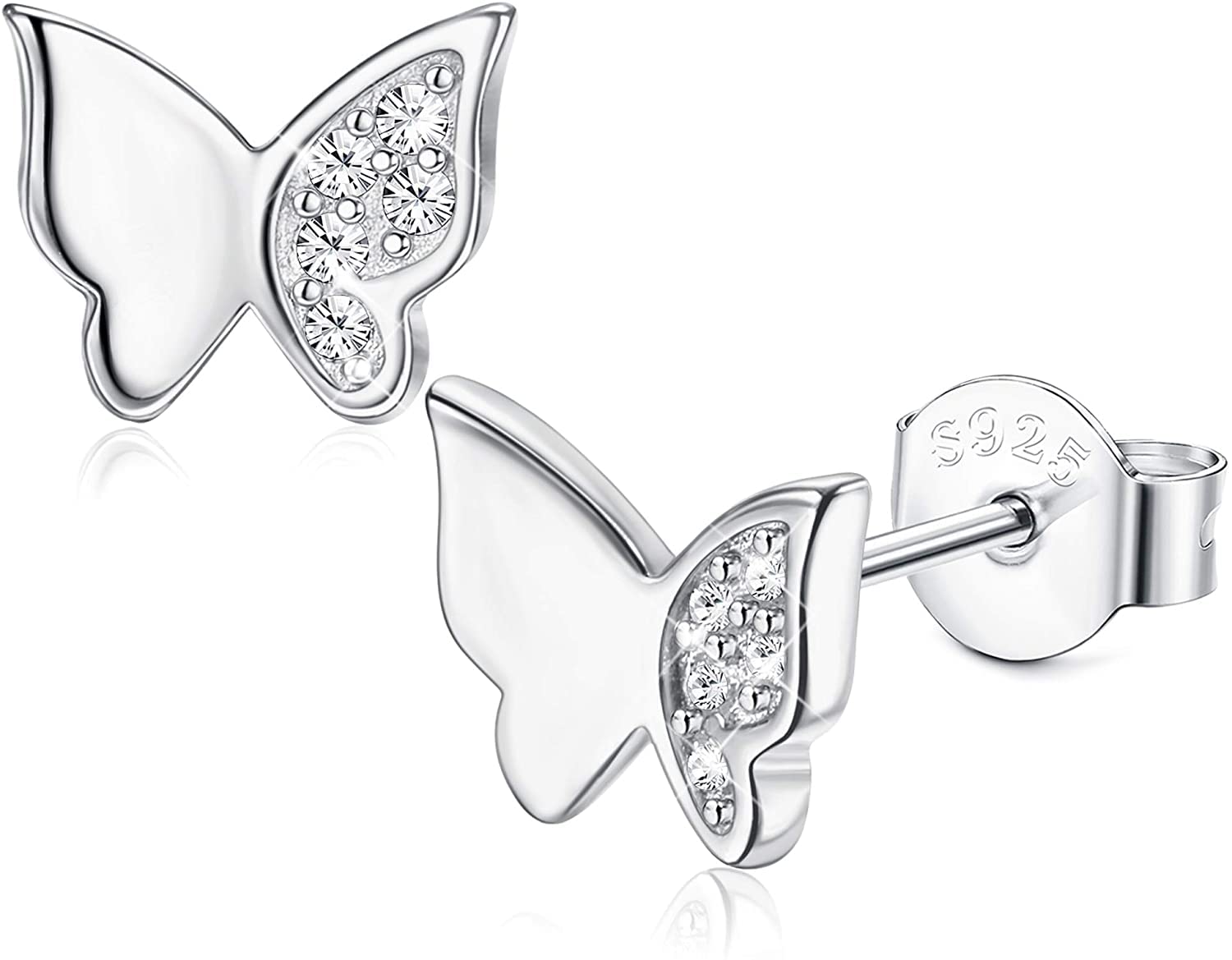 Adramata Pendientes de Mariposa en Plata de Ley 925 para mujer, pendientes de mariposa minimalistas delicados, joyería para regalos de cumpleaños