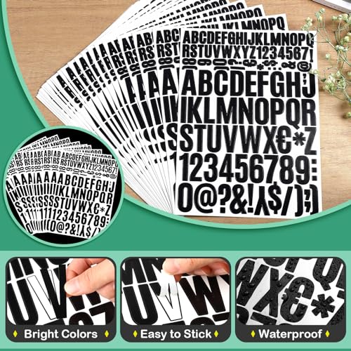 Image of Qilery 32 Sheets 1 Inch and 2 Inch Letter and Number Stickers Self Adhesive Vinyl Letters Alphabet Stickers Big Font Letters Number Tags for School Classroom Home Mailbox Decor (Black)