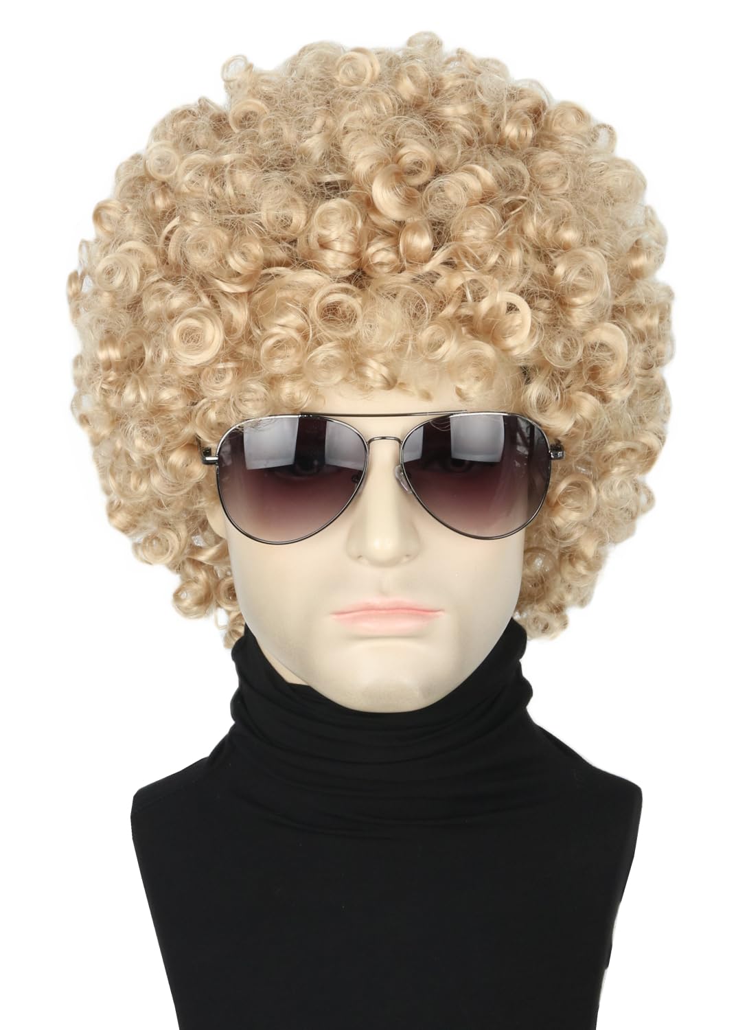 Topcosplay Blond Afro Wig for Men or Women 70s 80s Rock Disco Hippie Wigs Short Curly Hair