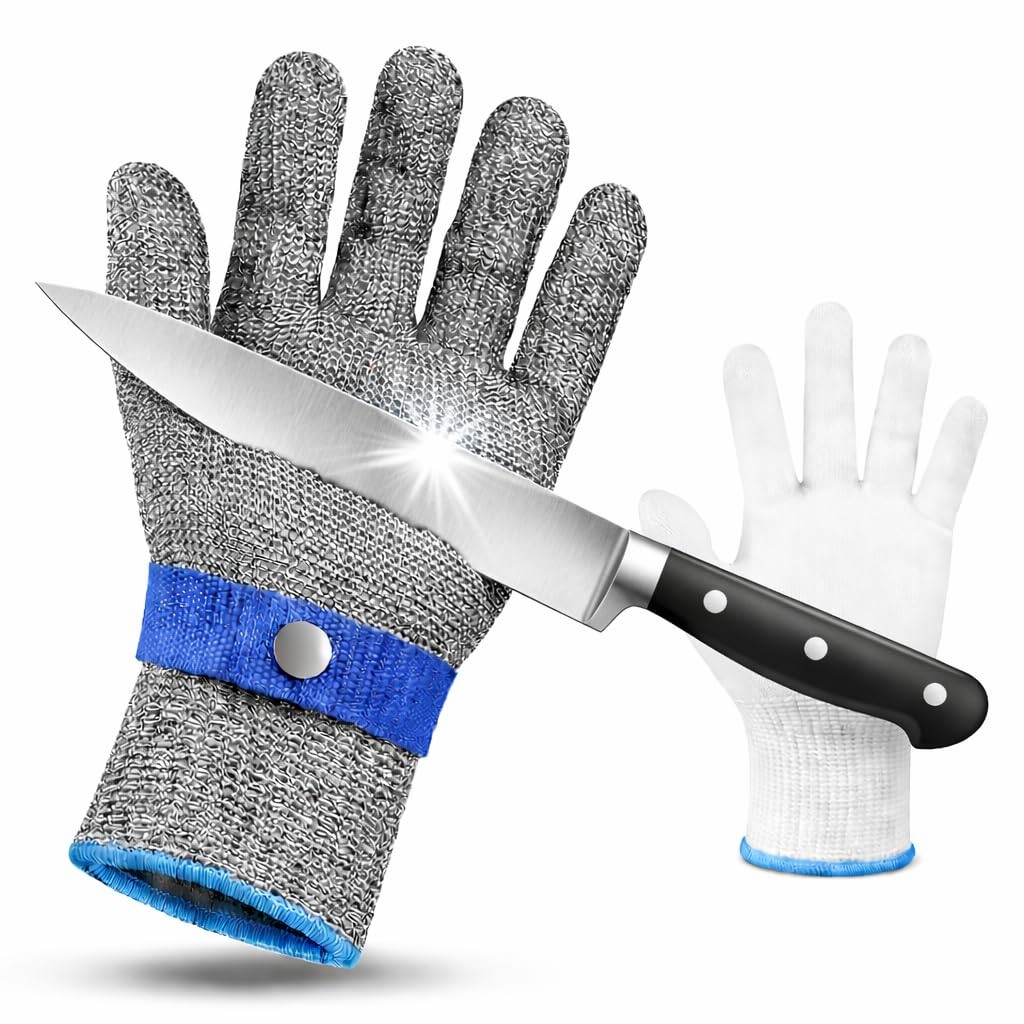 Guantes anticorte cocina nivel ANSI A9, protección integral de palma, dorso, dedos y muñeca, CE EN 388:2016 2 4 4 X F, con guante interior de nylon para mayor comodidad. (1, XL)