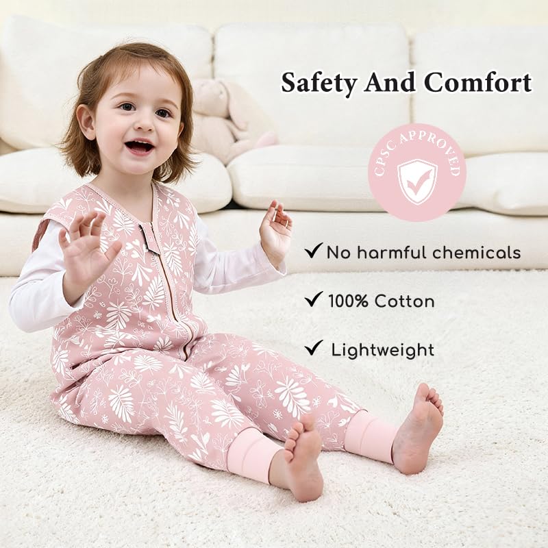 Image of Chilsuessy Baby Sleep Sack with Feet 1.0 TOG, 100% Organic Cotton Wearable Blanket 2 Pack Newborn Infant Sleeping Bag with 2-Way Zipper, 2-3 T, Floral