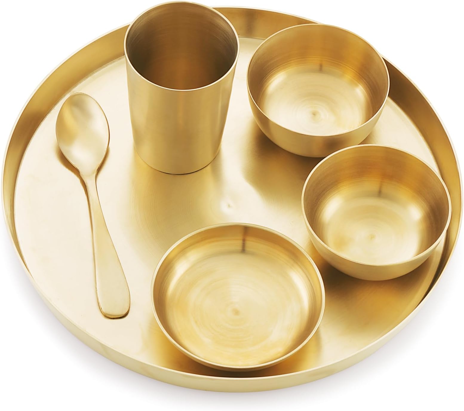 Satvik Kansa Bhojan Set Traditional Indian Dining Kit with Thali, Glass, Wati, Sweet Dish & Spoon - Ayurvedic Kansa Dinner Set for Healthier Living - Perfect for Sattvic Lifestyle-Matt