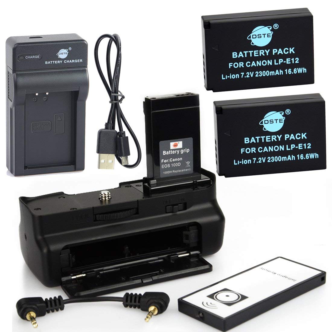 DSTE IR Remote 100D Vertical Impugnatura Batteria + 2x LP-E12 Batteria + USB Caricabatteria per Canon EOS 100D
