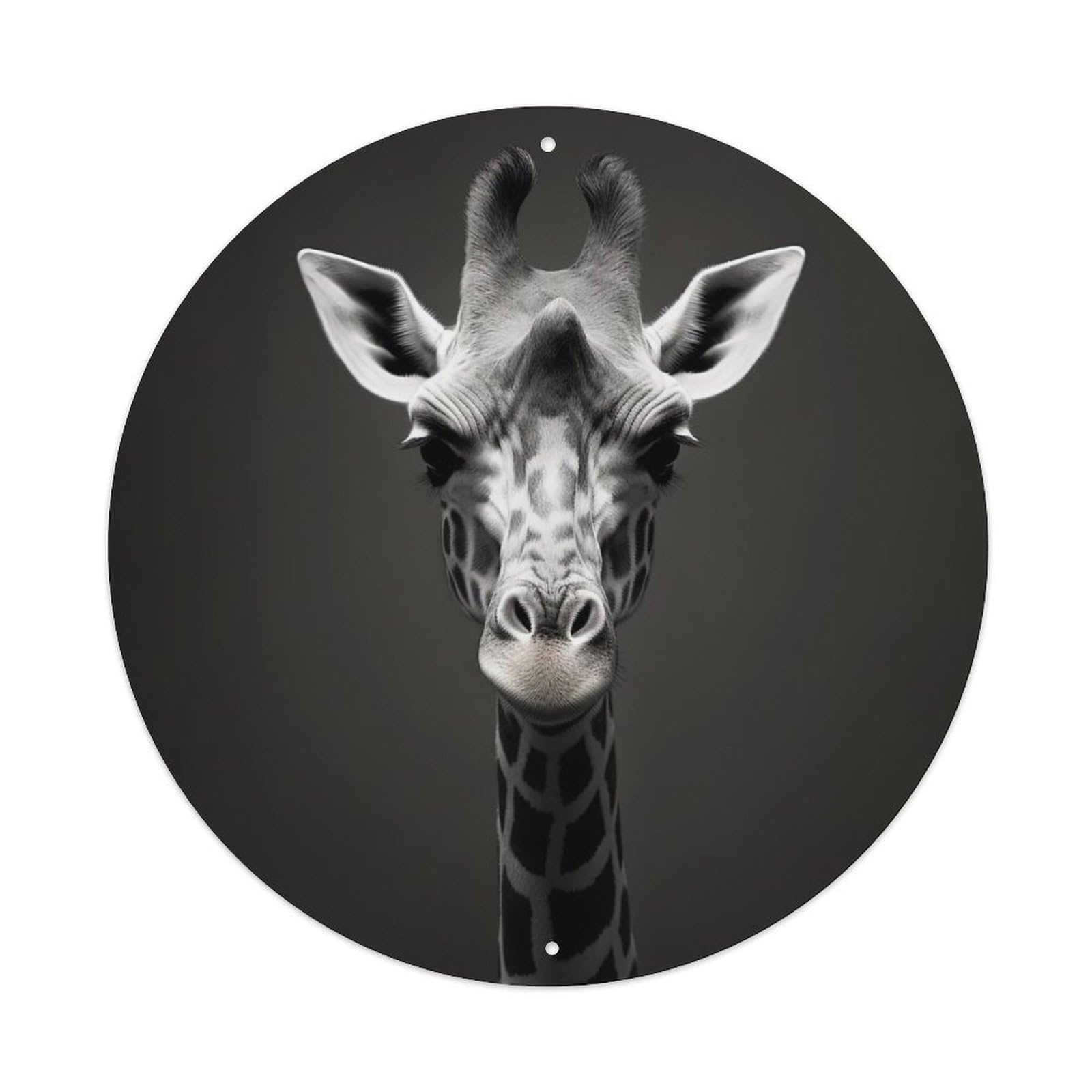 Animal Giraffe Head Neck Closeup Black White Wildlife Photography Vintage Metal Tin Sign Plaque Wall Decor for Cafe, Club Bar, Office, Garden Metal Poster 8x8Inch