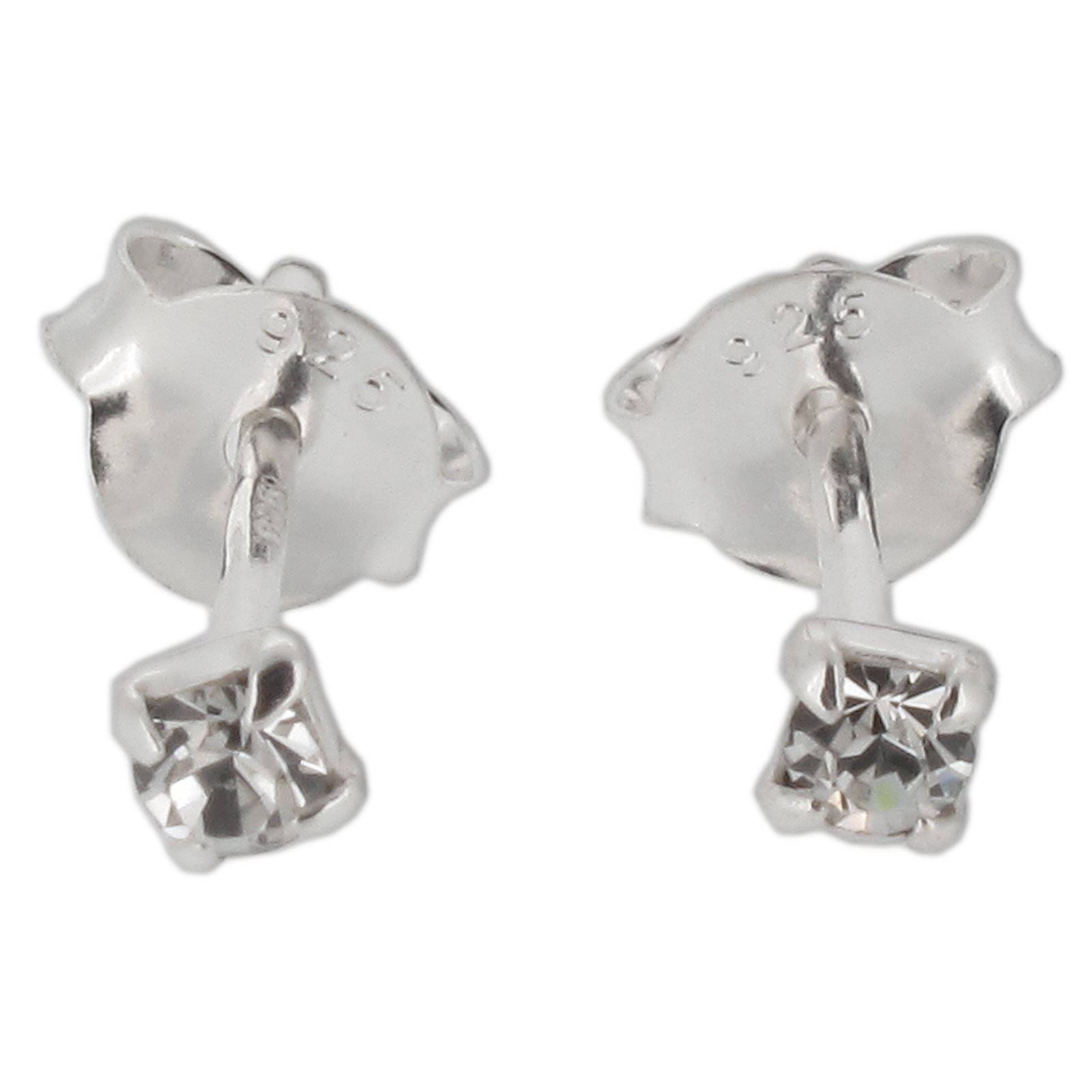 Touch Jewellery 925 Sterling Silver Stud Earrings with Tiny Claw Set Crystal Clear