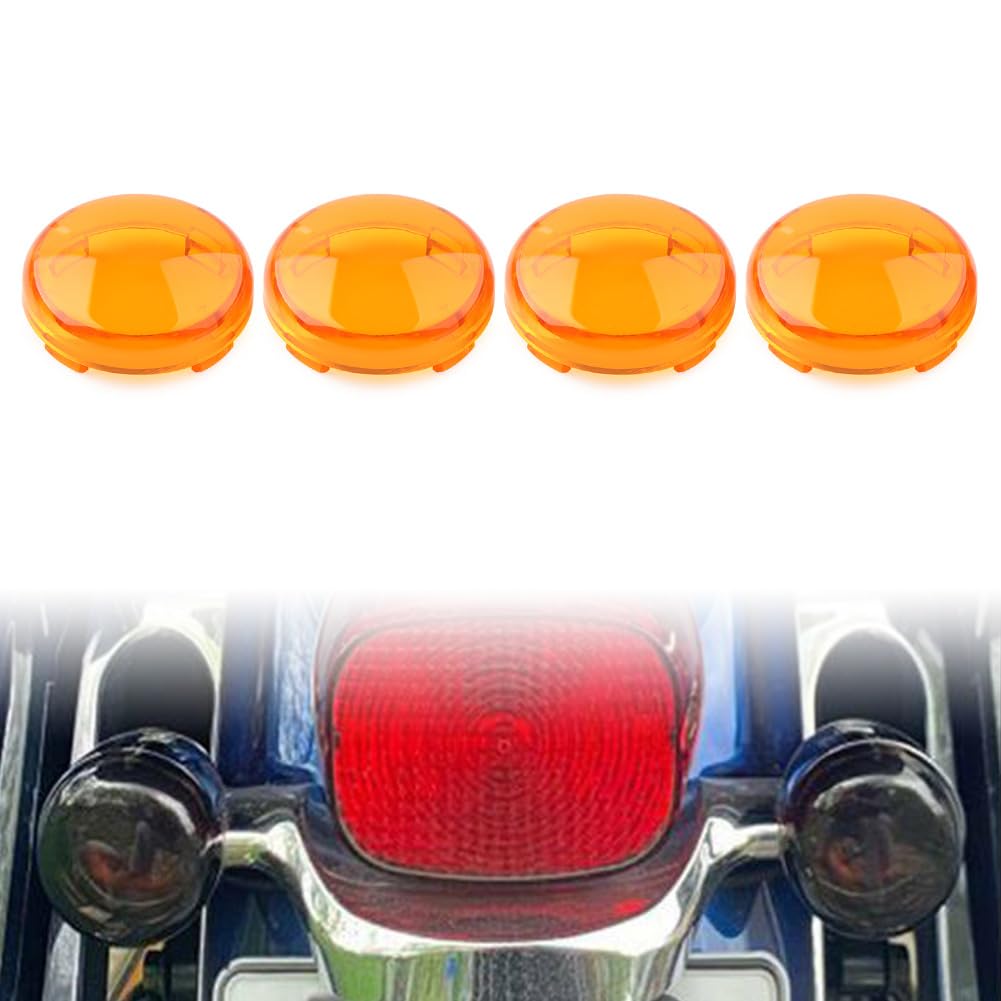 Cnfang4 4PCS Motorcycle Flat LED Turn Signal Light Lens Covers Caps for Harley Touring for Softail Dyna, amber