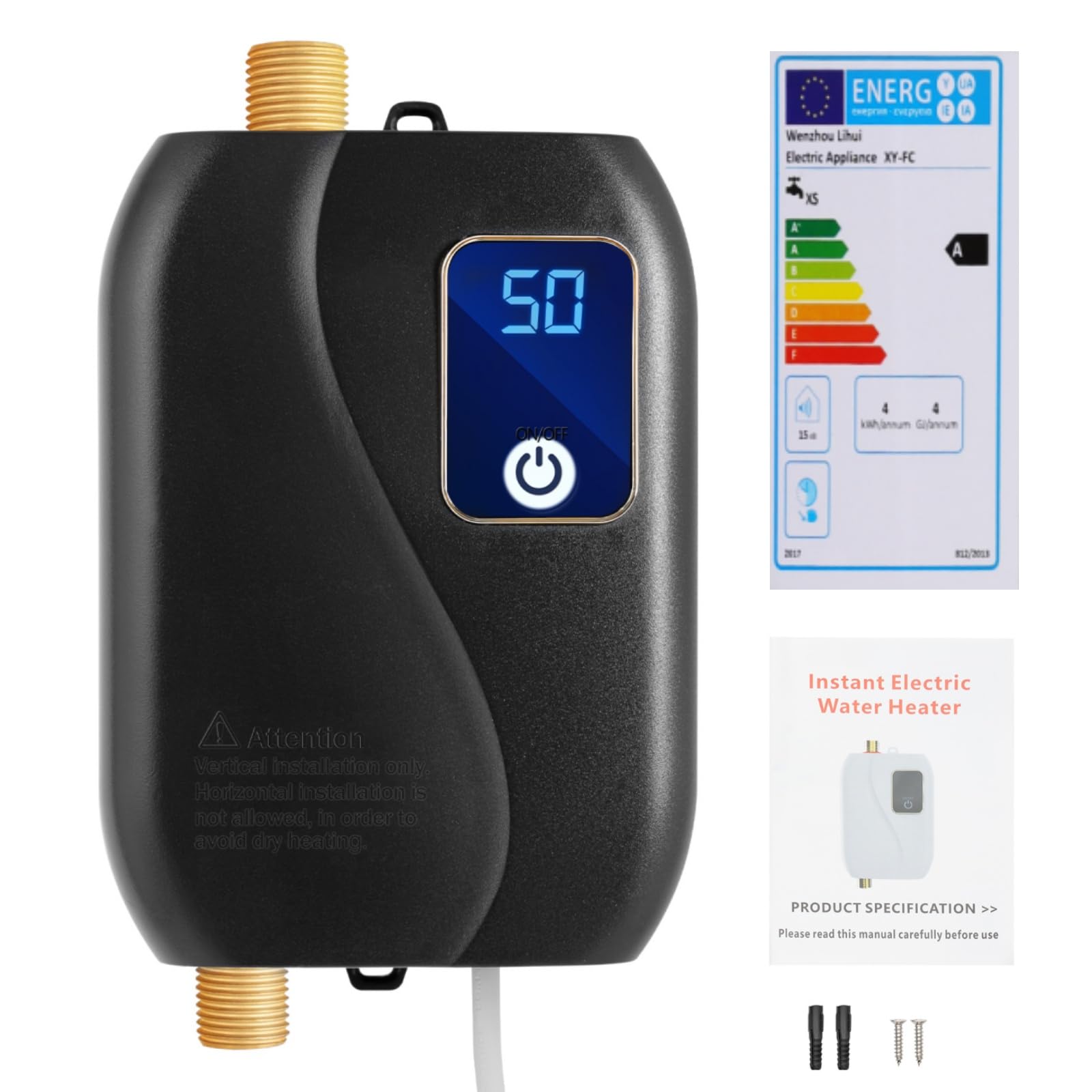 Mini calentador de agua instantáneo de 3500 W, 230 V, resistente a la presión, para cocina, ducha, almacenamiento bajo mesa, resistente a la presión, eléctrico, instantáneo, sin depósito, con