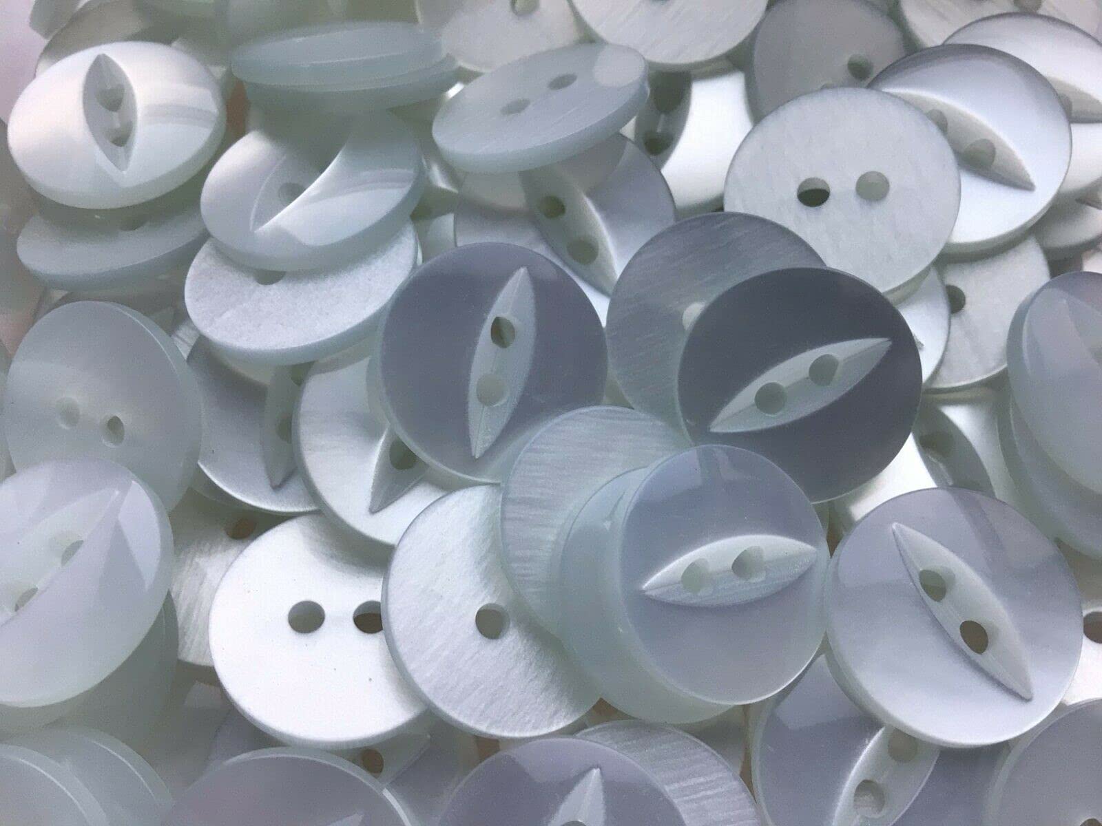 Round Fish Eye Buttons Size 18 (11 mm) x 50 x Choice Of Colours (White)