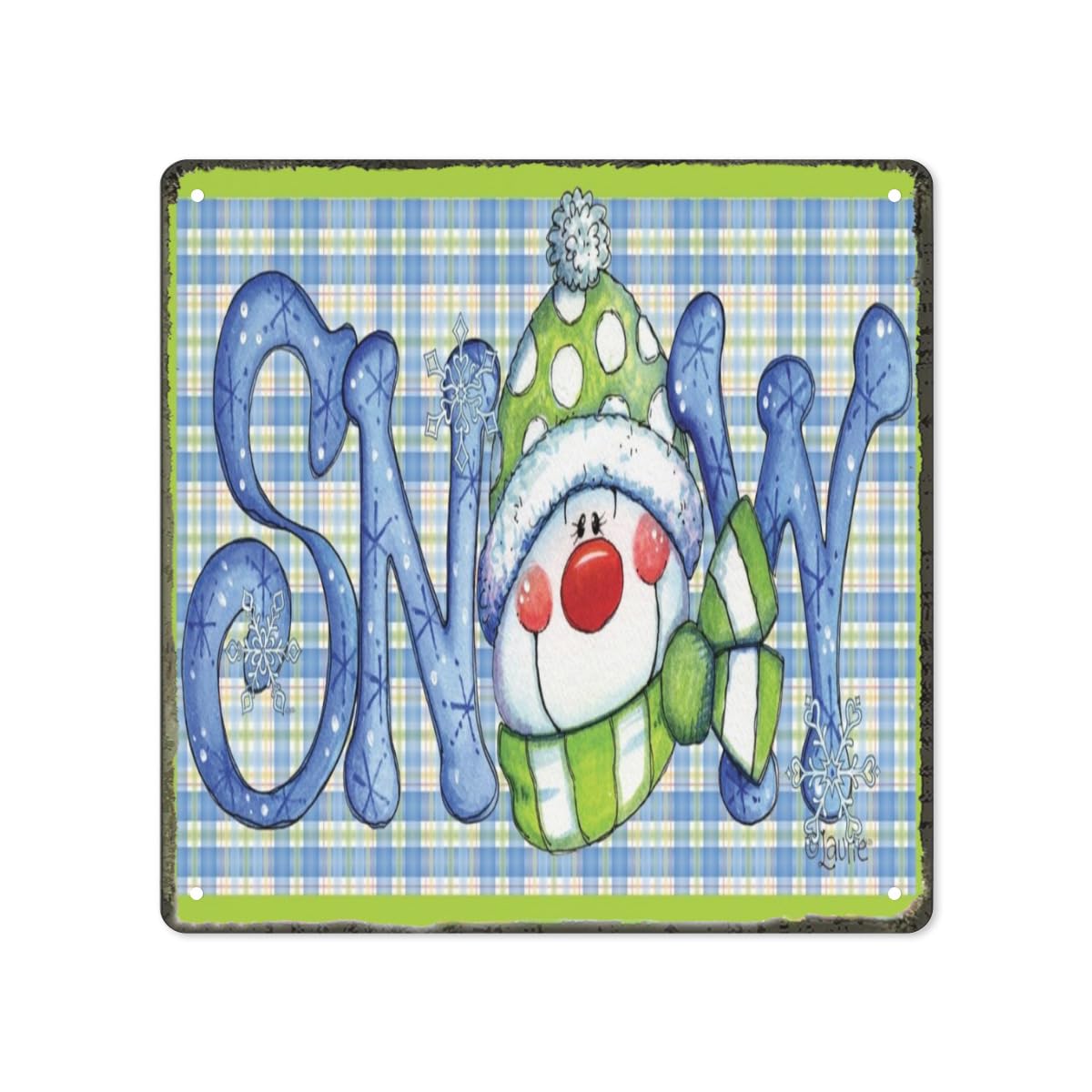 rayprint Christmas Snowman Green Vintage Merry Christmas Metal Tin Sign Home Bar Cafe Garage Wall Decor 12 x 12 Inch