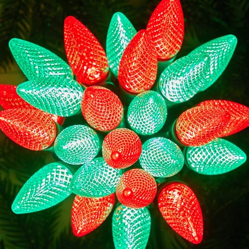 Brightown C9 Christmas String Lights, Red and Green Commercia Outdoor Christmas Lights with 100 Strawberry C9 LED Bulbs, Waterproof Extendable UL Certified for Party Holiday Indoor Xmas Decor