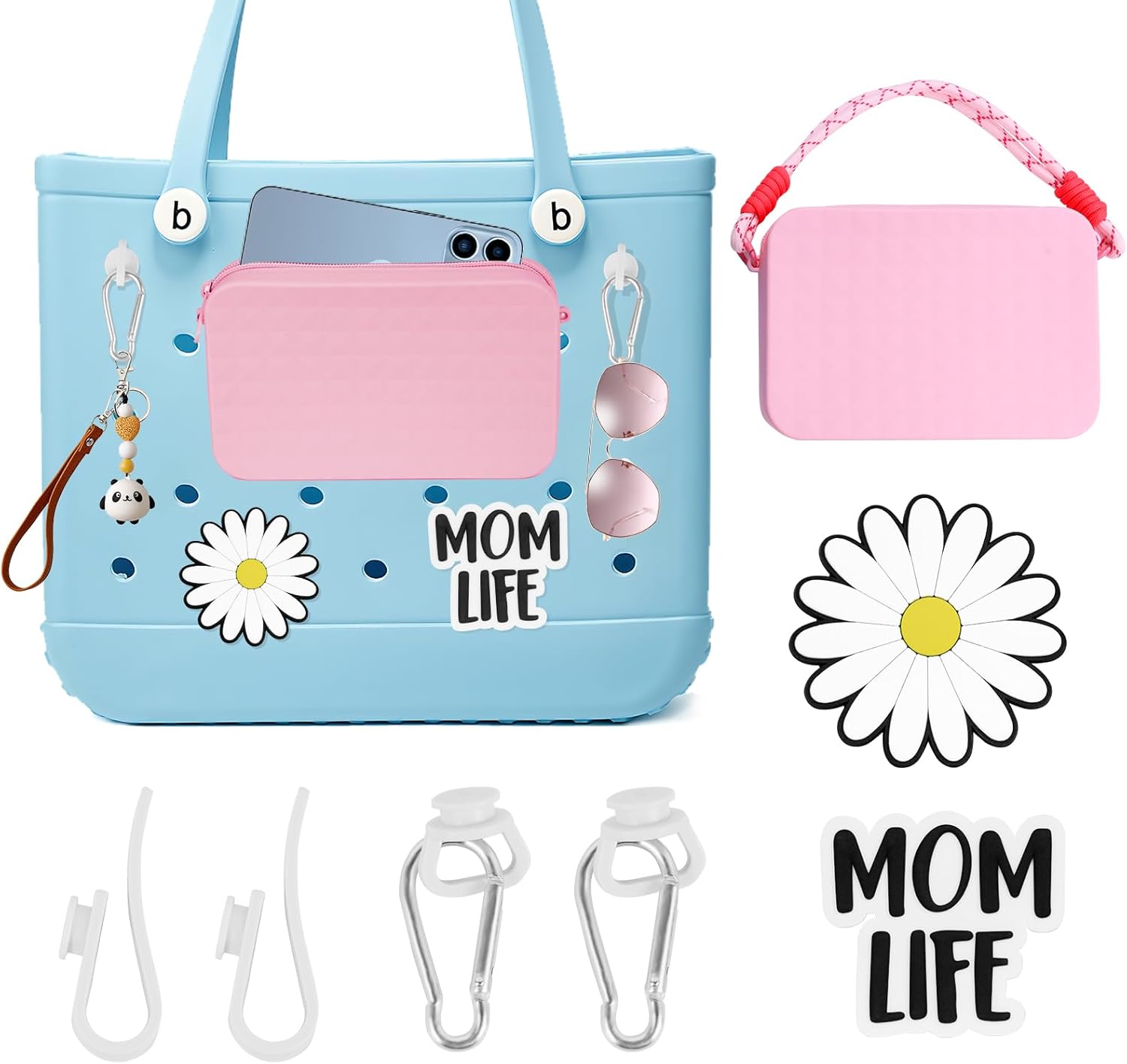 Accessories Set for Bogg Bag, Silicone Phone Holder for Bogg Bag, Charms for Bogg Bag (Pink) Accessories Set for Bogg Bag, Silicone Phone Holder for Bogg Bag, Charms for Bogg Bag (Pink)