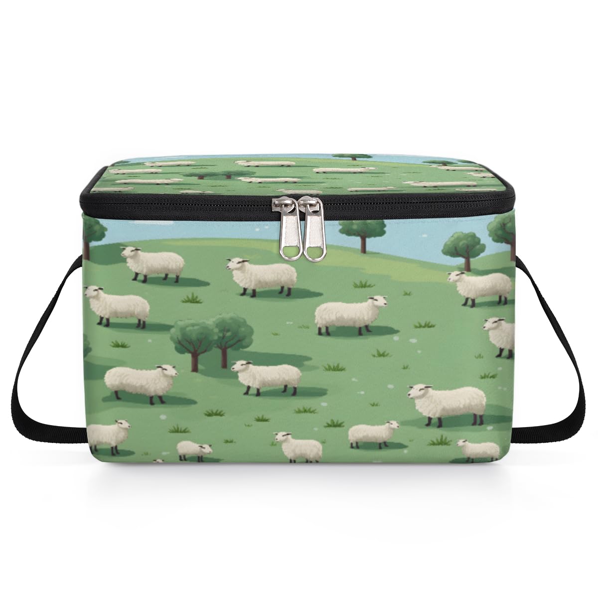 GzLeyigou Herd Sheep Lunch Bags for Women Men 9 Cans, Hot & Cold Food Delivery Bag Insulated Grocery Bag Insulated Lunch Box Sheeps on Hillside Meadow Cooler Bag for Office Work Picnic Beach