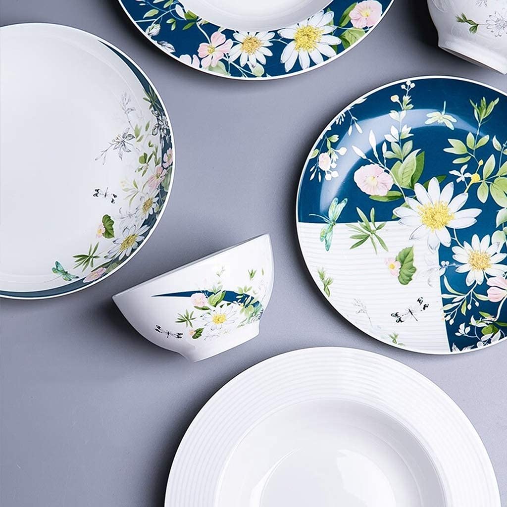 Ceramiczne zestawy obiadowe 46 sztuk Ceramiczne zestawy obiadowe, miska/naczynie/garnek do zupy/łyżka|Zestaw zastawy stołowej Zestaw zastawy stołowej z kwiatowym wzorem