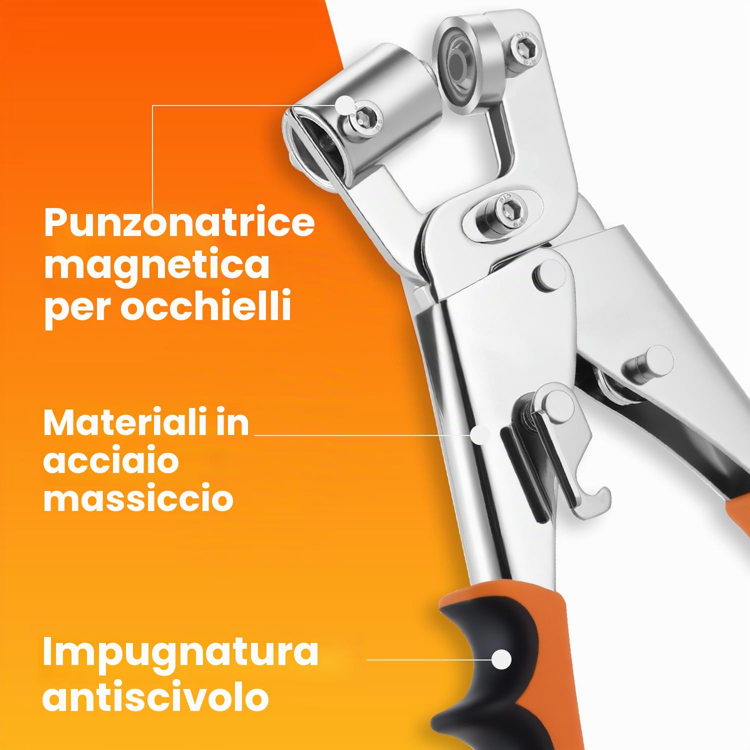 Pinze per Occhielli per Teloni e Tessuti,Set di Occhiellatrice per Teloni Professionali con 300 Occhielli (Ø 10 mm),Occhiellatrice Manuale con Magneti per Occhielli in Acciaio