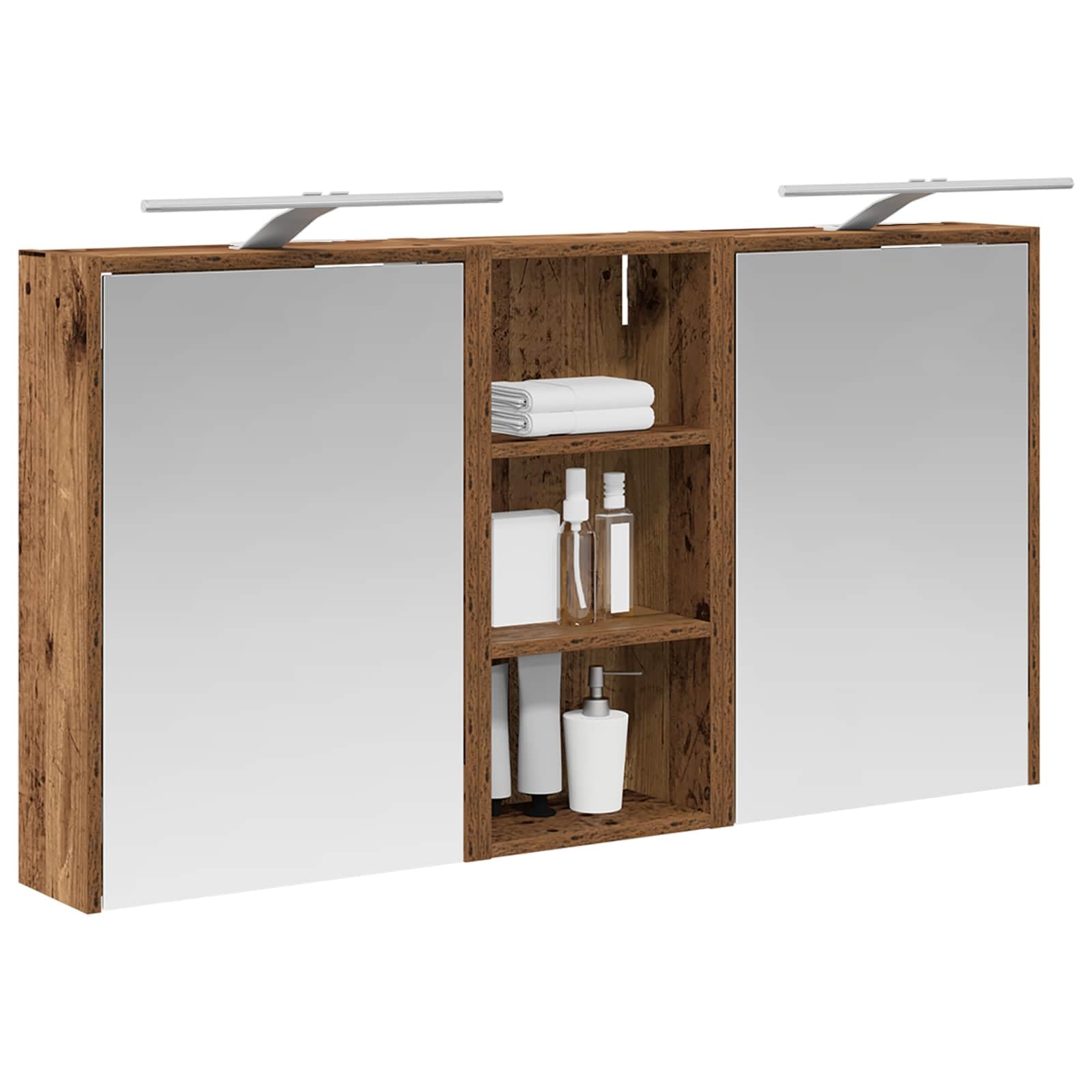 3-częściowy zestaw szafek łazienkowych z oświetleniem LED 116 x 16 x 62,5 cm, montaż na ścianie, miejsce do przechowywania i półka na meble łazienkowe, umywalkę, szafka pod umywalkę, zajmuje