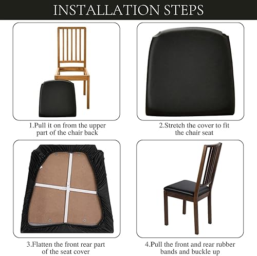 Miniatura 6 de SearchI Fundas de asiento impermeables de piel sintética para sillas de comedor, paquete de 6 fundas de asiento elásticas de piel sintética para