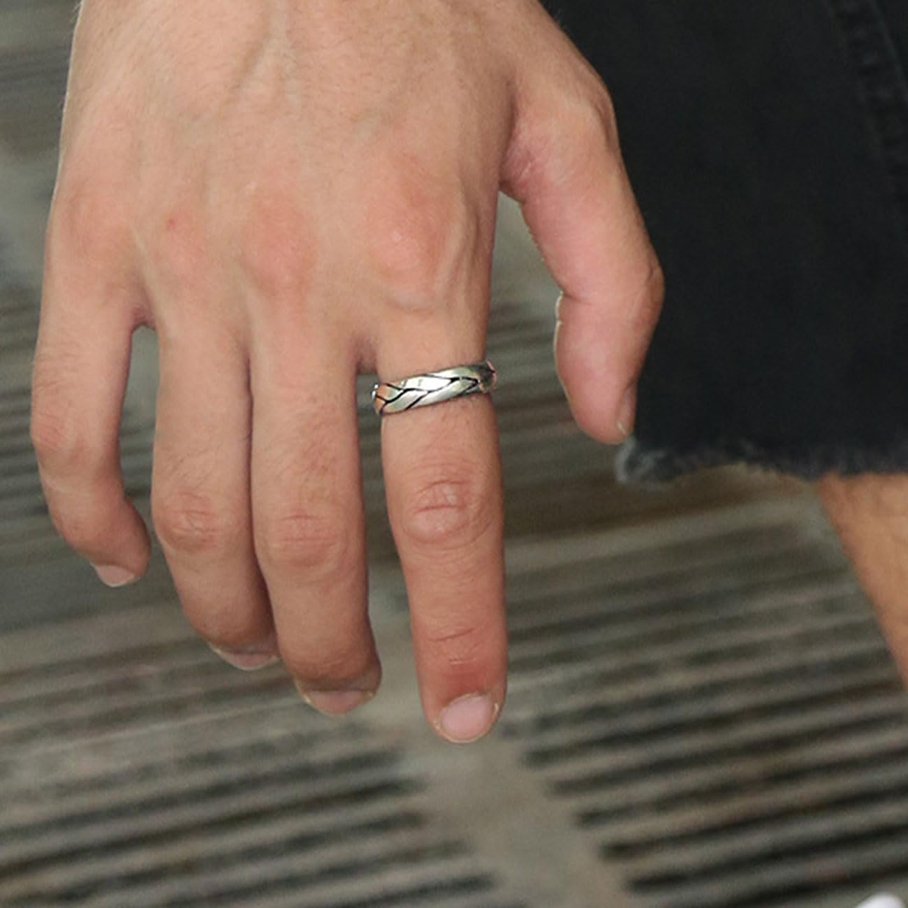 Herren Ring, Wikinger Verstellbare Geschnitzte Ringe für Männer Hypoallergenes Hochglanzpolierte Oberfläche, Hip Pop Offene Gothic Punk Klassischer Daumenring Fidget Herrenschmuck, Silber