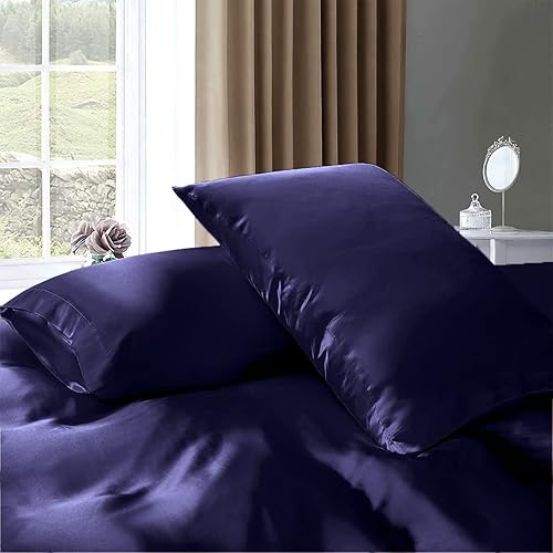 Miniatura 3 de Rico Bedding Juego de sábanas de seda tamaño King, juego de sábanas de satén de seda de 7 piezas, juego de edredón de satén de seda, sábanas de lujo