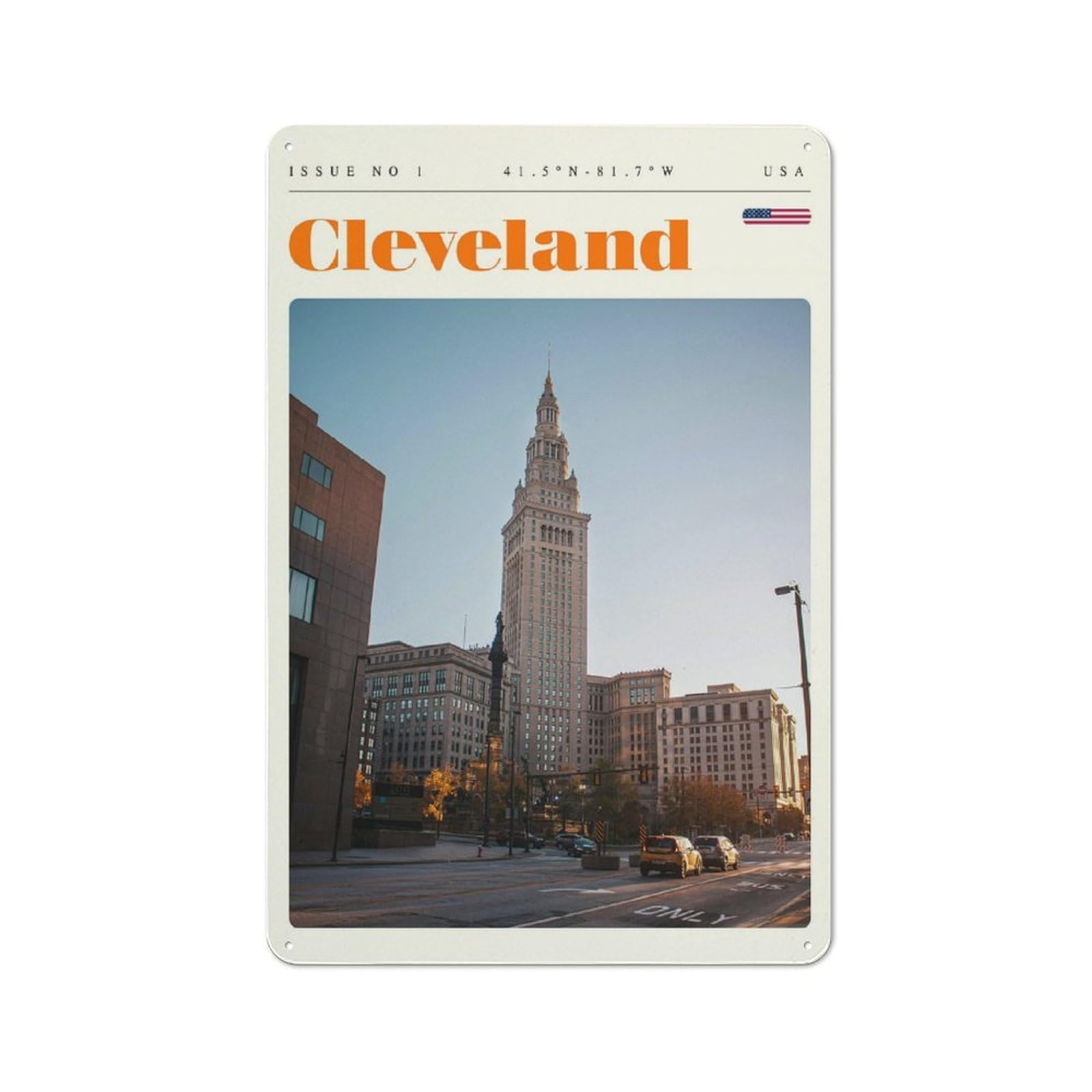 Junmoney Style-6 Creative Cleveland Ohio Skyline Travel Art Metal Desk Wall Sign 30X20cm, Study Room Decor For Home Office, Reading Corner Or Bedroom
