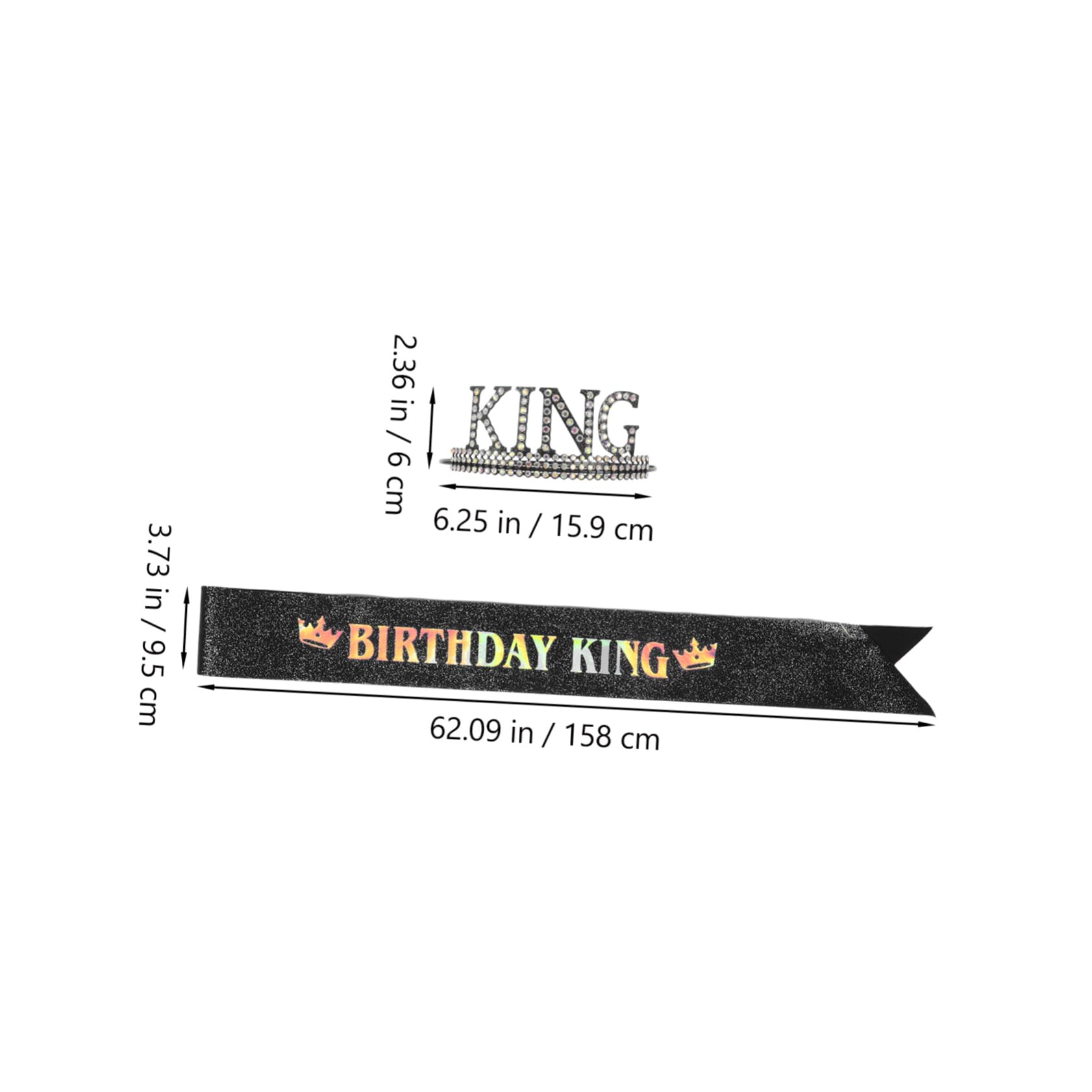 COLLBATH Unique Design Birthday King Crown Set for Men Party Sash Decorative Sash Adjustable Metal Crown for Celebrations
