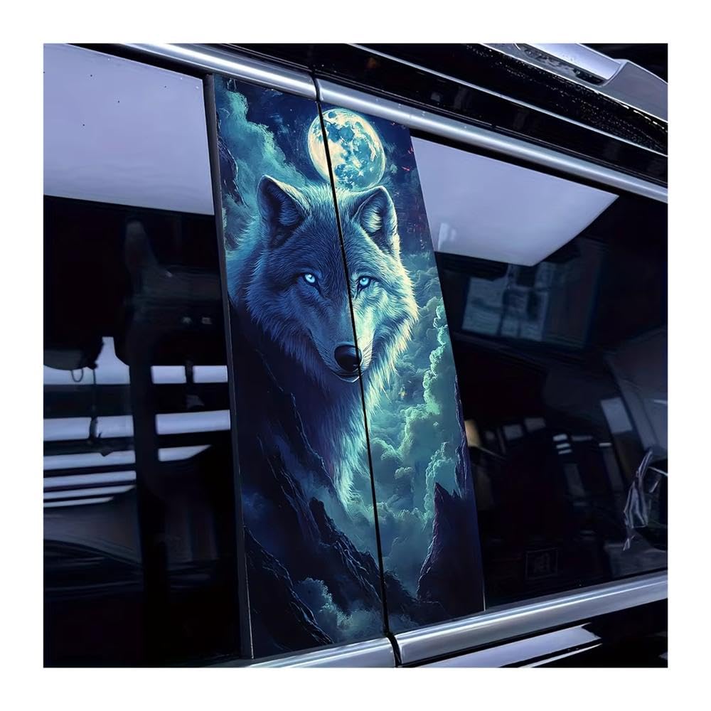 Bertdcx One Color Wolf Howling Moon Car Sticker Waterproof And Scratch Resistant B Pillar Sticker Auto Parts