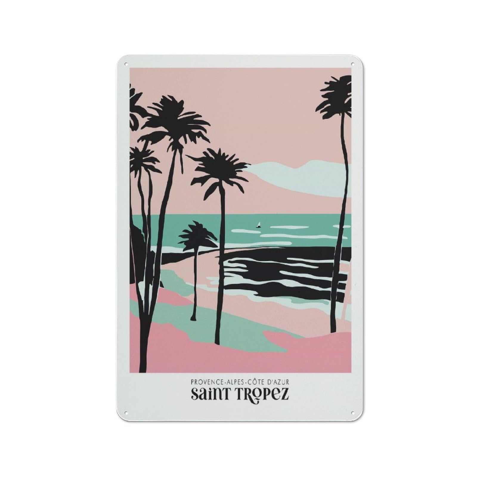 Cafe Style Decorative Metal Plaque 30x20cm Featuring Saint Tropez France Poster, Bistro Wall Plaque for Tea Room, Shop Wall Or Breakfast Area