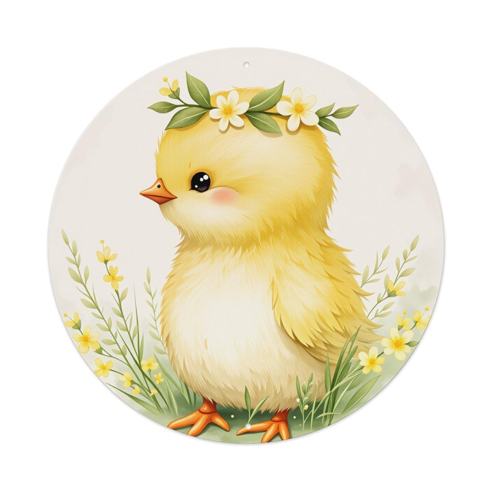 Cute Chick With Flower Crown Round Tin Sign Vintage Metal Poster, Home Bar Garage Man Cave Cafe Indoor & Outdoor Wall Decoration 8x8Inches