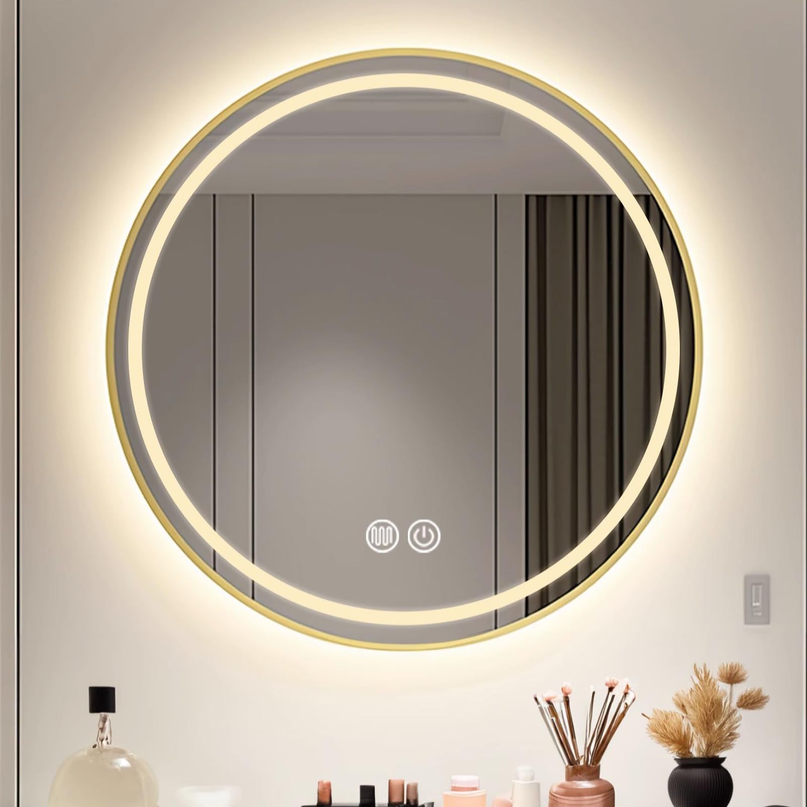 Amazon.co.jp: 浴室用壁掛け鏡、ウォールミラー、LEDライト付き