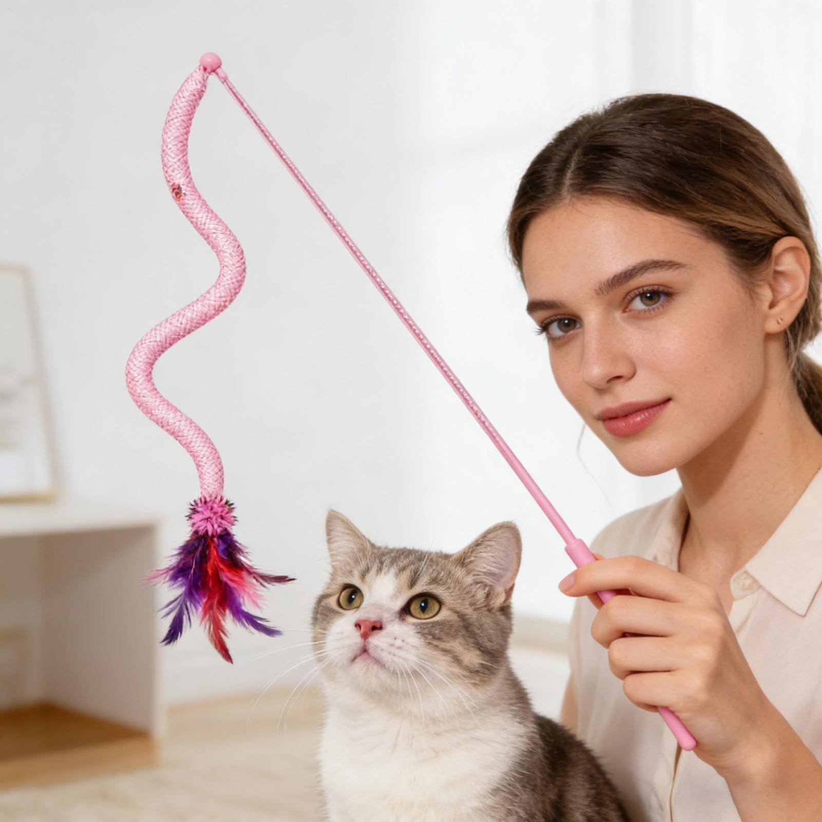 Generico per Gatti con Che Cigola Con Piume | Interattivo In Forma Di Serpente In Rete Per Gatti Per Giochi Indoor, Esercizio E Caccia Dei Cuccioli