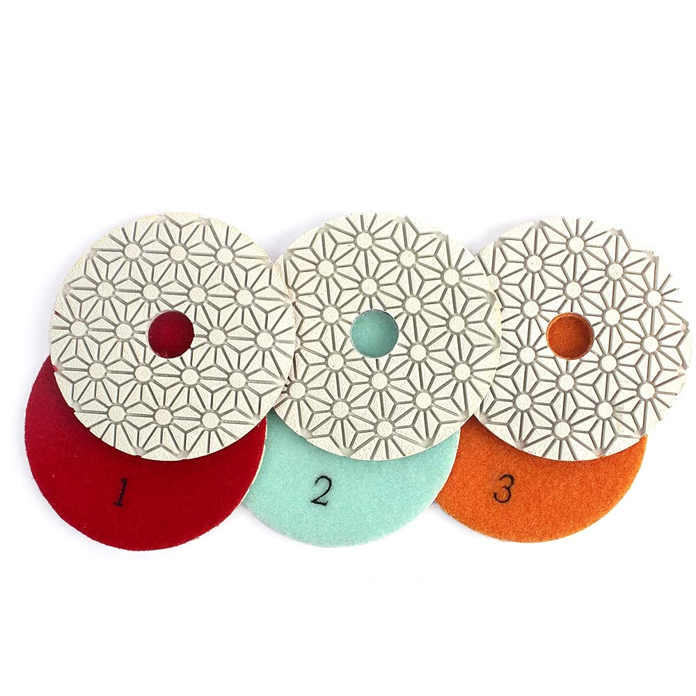 Z-Lion 3-Pcs/Lot 4" Inch Wet 3 Step Diamond Polishing Pad Abrasive Disc For Granit Marble Concrete Flexible Grinding By