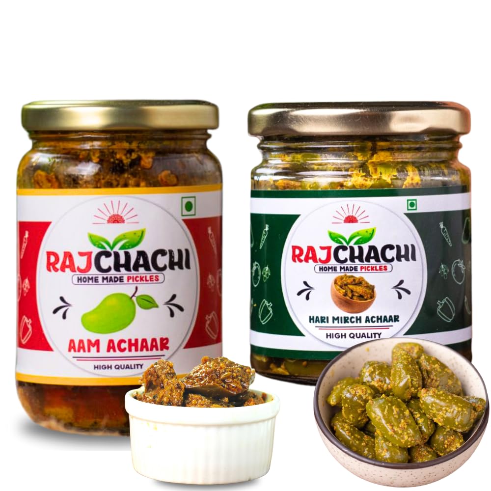 Raj Chachi Achaar - Combo Pack of 2 - Homemade Mango Pickle 200gm + Green Chilli Pickle 200gm (Aam + Hari Mirch Ka Achaar)-image-30
